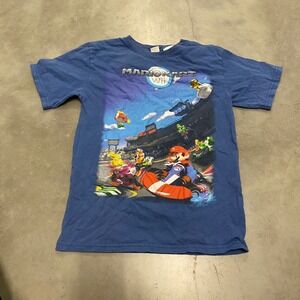Nintendo Mario Kart Wii Graphic T Shirt Boys Large 10/12 Olympian Blue